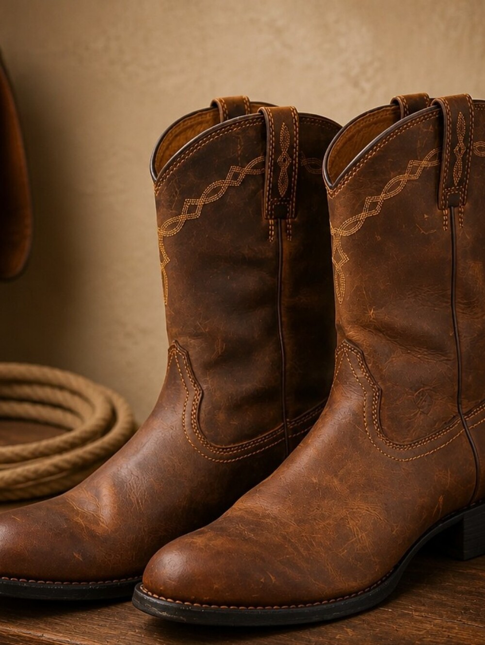 Ariat Mens (10.5D) Heritage Roper Western Boots Round Toe Distressed Brown